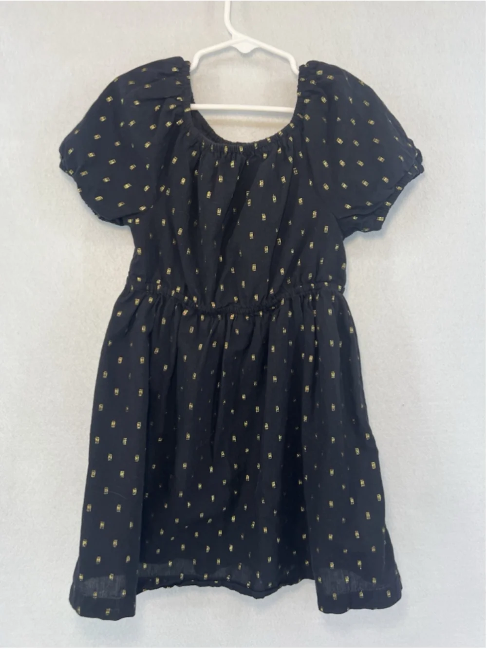 Old Navy Kid’s Dress Puff Sleeve Swing Black Metallic Gold Dash Toddler Size 5T